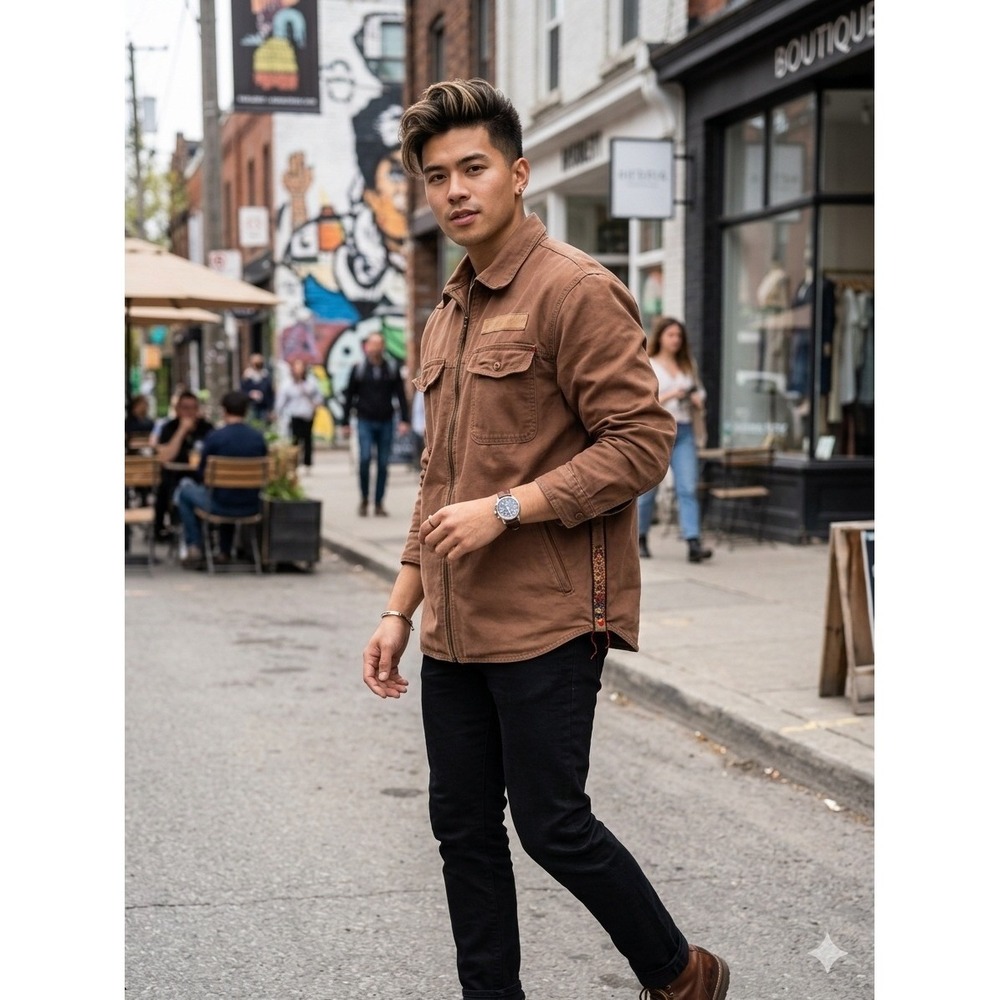 Koto Full Zip Shirt Jacket Mens Large BrownCondition Cotton Shacket